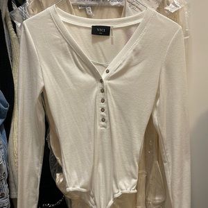 Elise Ribbed Henley Bodysuit - VICI. White